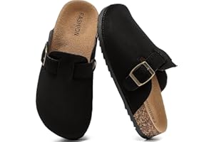 XTJSCBDSH Kids Suede Clogs with Cork Footbed, Toddler Boys Girls Sandals, Adjustable Buckle Slip-On Slippers, Arch Support Mules for Indoor Outdoor