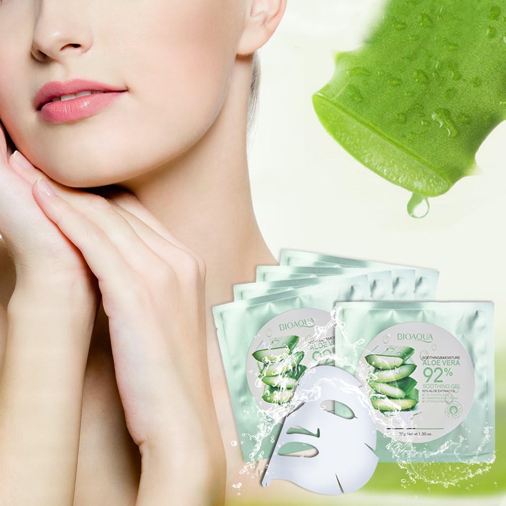 Greencolourful Aloe Mask – Face Moisturiser Aloe Vera Gel Ultra-Thin Face Mask Pack of 10