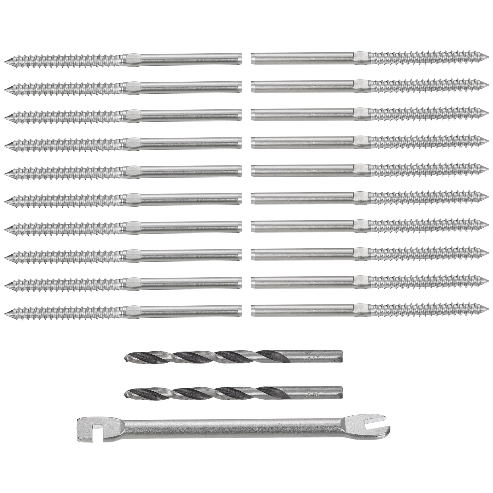 uxcell 20 Pack Left&Right Handed Thread Swage Lag Screws, T316 Stainless Steel Deck Railing Hardware for Wood Post 1/8" Cable Railing Kit, Stair Deck Railing
