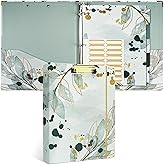 Remowith Cute 3 Ring Binder with Clipboard, 1 Inch Round Ring Organizer with 5 Tab Dividers and 16 File Folder Labels, 8.5"x11" Letter Size Binder for School and Office, Greenery
