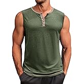 Runcati Men's Workout Tank Tops Sleeveless Gym Muscle Henley Shirt Casual Basic Summer Beach Tops