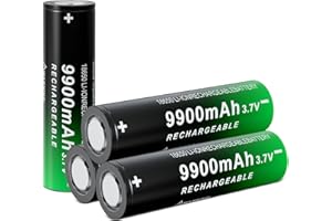 BENKIA 18650 Rechargeable Battery 9900mAh High Capacity 3.7Volt Li-ion Batteries for Led Flashlight Headlamp (Flat Top, 4 Pack)