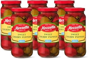 Mezzetta Sweet Cherry Peppers - Red & Green - Juicy & Mildly Spicy - Perfect for Stuffing with Cheese or Prosciutto - Jarred for Freshness - Gluten Free, Keto, Kosher - 16 OZ Jar - Pack of 6