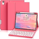 SQBEBS Case with Keyboard for iPad (A16) 11th / 10th Generation 11 inch 2025/10.9 inch 2022, 7 Colors Backlit Detachable Keyboard, Stand Folio Keyboard Cover with Pencil Holder, Pink