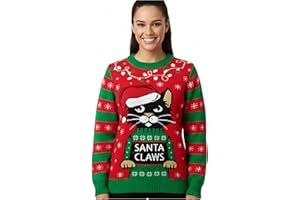 Tstars Unisex Santa Cat Ugly Christmas Sweater - Funny Holiday Pullover for Men and Women Festive Knit Style