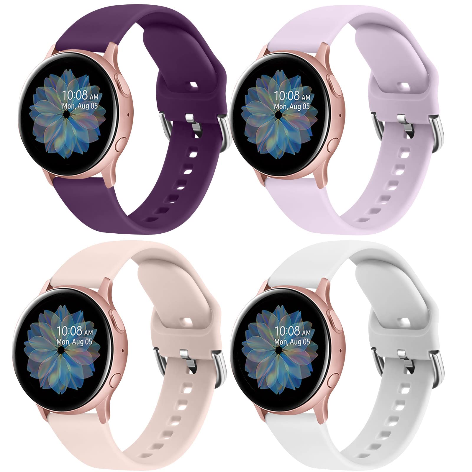 Samsung Galaxy Watch 4 Strap 44mm 40mm/Classic 46mm 42mm for Women Men, 20mm Adjustable Silicone Replacement Band (Starlight, Small for 130mm - 175mm Wrist)