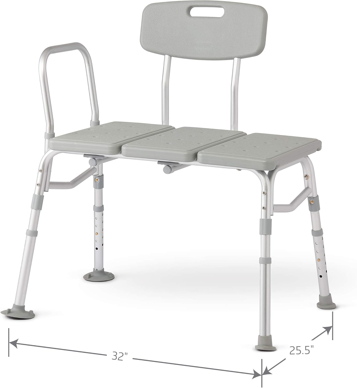 Medline Transfer Bench for Bathtub, for Use as a Bath Chair or Shower Seat, Durable with Height Adjustable Legs, Non-Slip Feet, Gray: Health & Personal Care