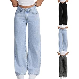 Jeans for Girls Cute Baggy Pants Wide Leg High Waisted Trousers with Pocket | Back to School Clothes Teens Outfits Bow Embroi