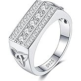LOIPURI 2CT Moissanite Engagement Ring for Men 14K/White Gold 925 Sterling Silver Men Promise Wedding Moissanite Jewelry Gift Round Cut D Color VVS1 Clarity Size 8-12