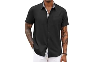 COOFANDY Men's Button Down Shirts Short Sleeve Casual Shirts Summer Beach Shirts Vacation Wedding Shirts with Pocket
