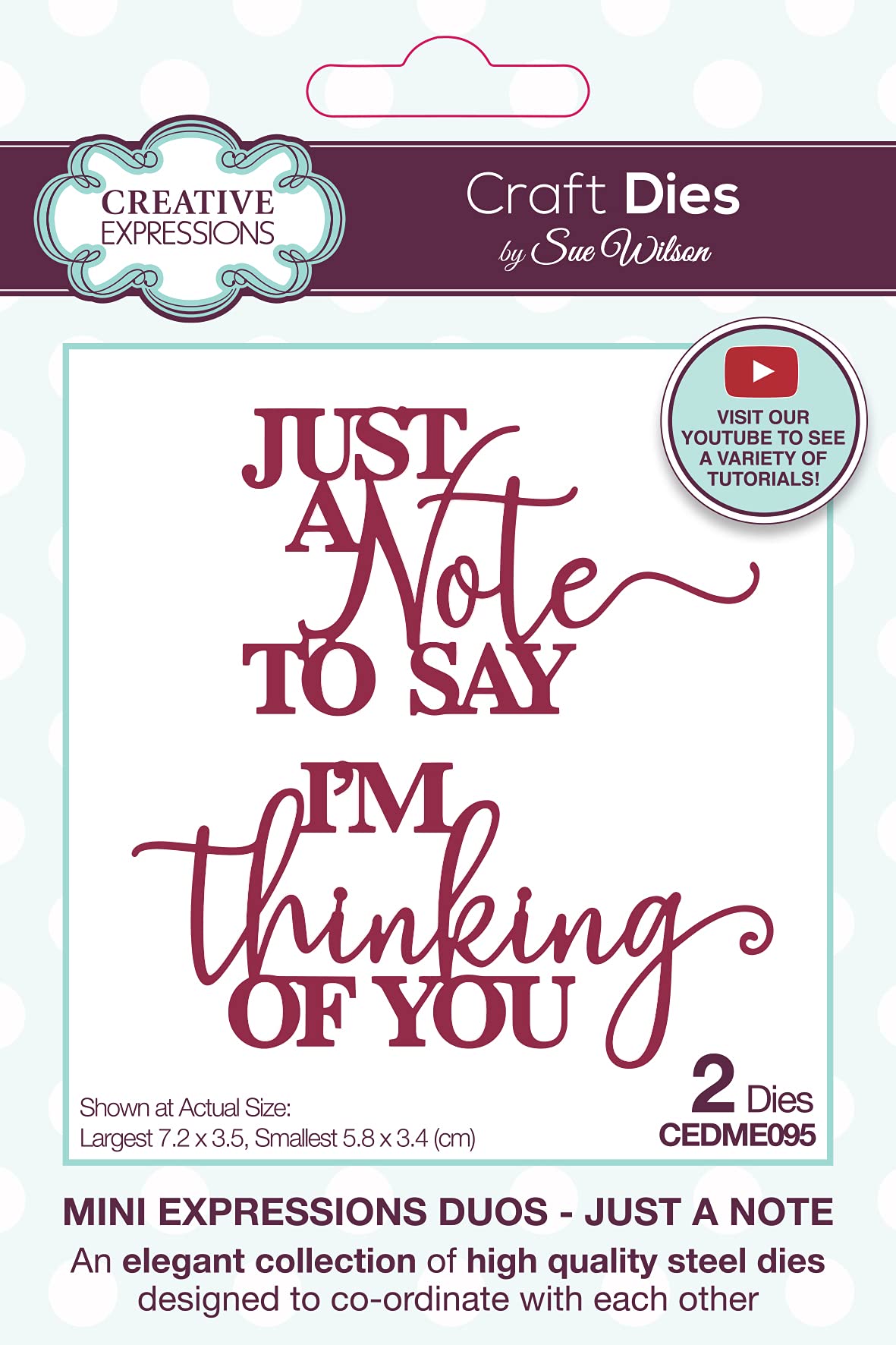 Creative Expressions Sue Wilson-Mini Expressions Duos-Just A Note-Craft Die, Metal, Largest 7.2 x 3.5 cm CEDME095