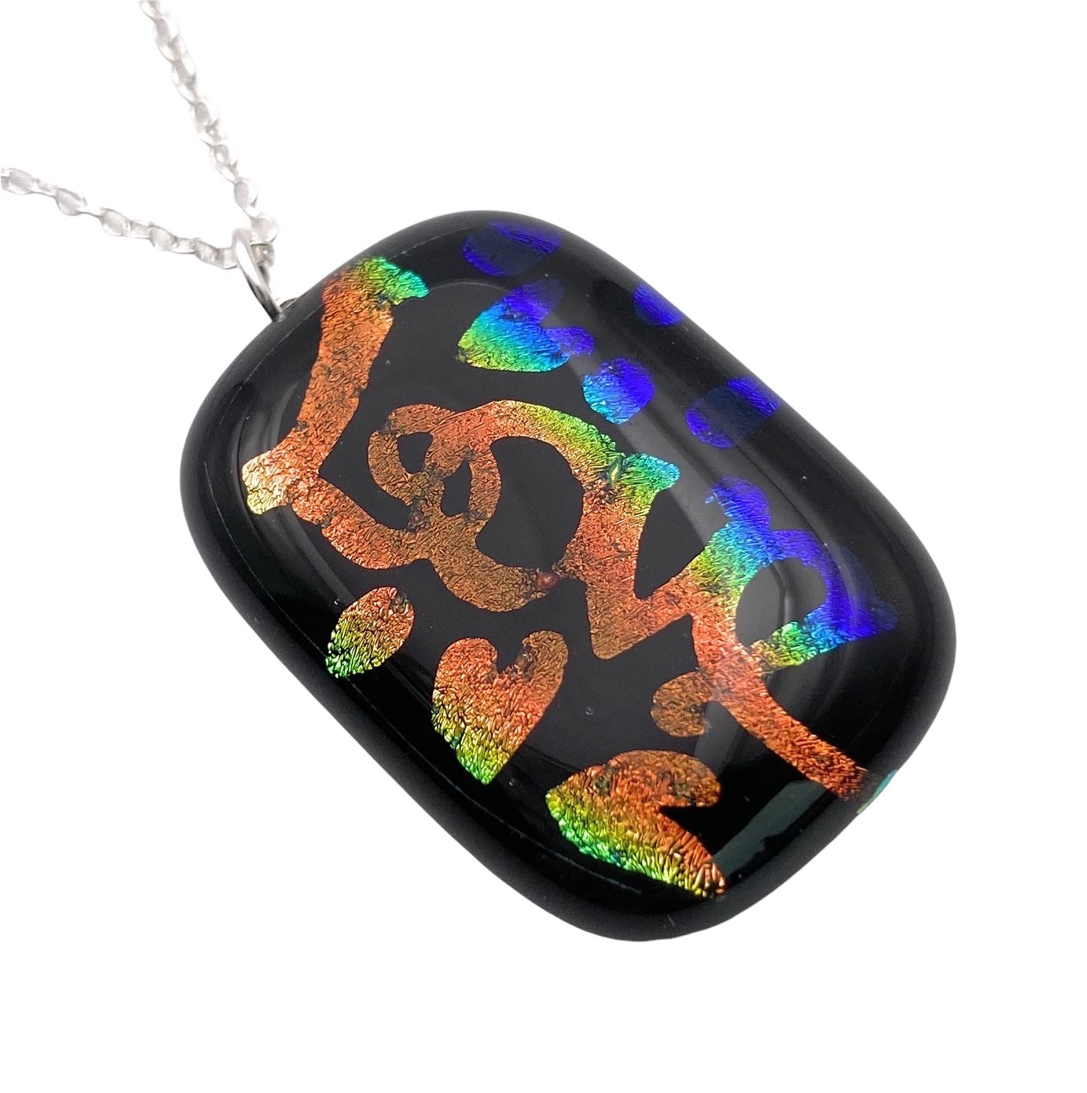 Love Pendant, Glass Pendant, Dichroic Glass Pendant, Handmade Glass Pendant, Rainbow Pendant, Multicoloured Pendant, Mosaic Pendant, Heart Pendant, 3cm x 2.5cm