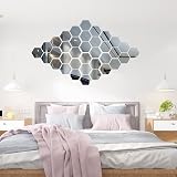 Runmeihe 24Pcs Mirror Wall Tiles Hexagon Silver Acrylic Decor view 7