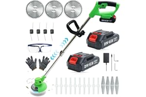 LOFINKU Cordless Weed Wacker,Lightweight and Telescopic Design,Triple Safety Protection,Electric Weed Eater,2 Efficient Batteries, Grass Trimmer Cordless for Lawn, Yard, Garden,Green