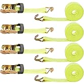 HNBun4 Pack Ratchet Tie Down Straps, 1.5 Inch x 20 Feet, 4,400 lbs Break Strength, Heavy Duty Cargo Lashing Straps with Double J Hooks for Moving, Trailer, Motorcycle, Orange
