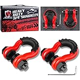 AMBULL Shackles 3/4" D Ring Shackle (2 Pack) 45,000lb Break Strength with 7/8" Pin, Anti Theft Security Screws, Isolator & Washer Kits for Use with Tow Strap Winch Truck Vehicle Recovery, Red