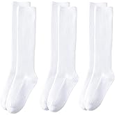 Santgoo Cotton Knee High Socks for Girls,Long Tube School Uniform Socks with Stripes,White Navy 3-5/5-8/8-10 Years Old