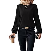 Samefar Womens Pleated Lantern Sleeve Lace Tops Dressy Casual Crewneck Fall Loose Fit Business Work Chiffon Blouses