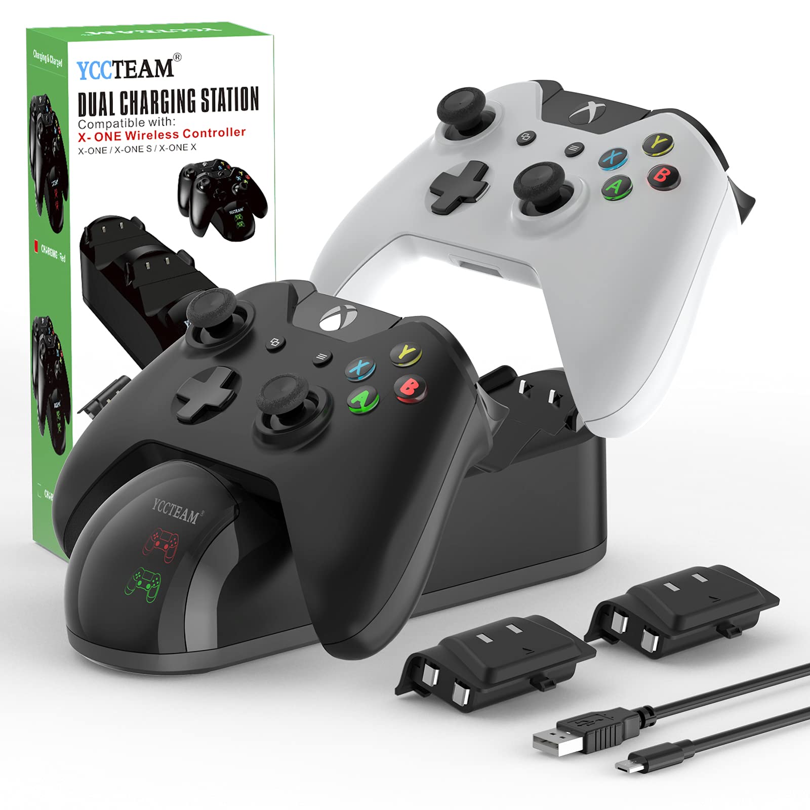 YCCSKYX Controller Charger for Xbox One/X/S Dual Slot Charging Station Dock With 2 x 1200mAh Rechargeable Battery Packs - Not for Series X/S