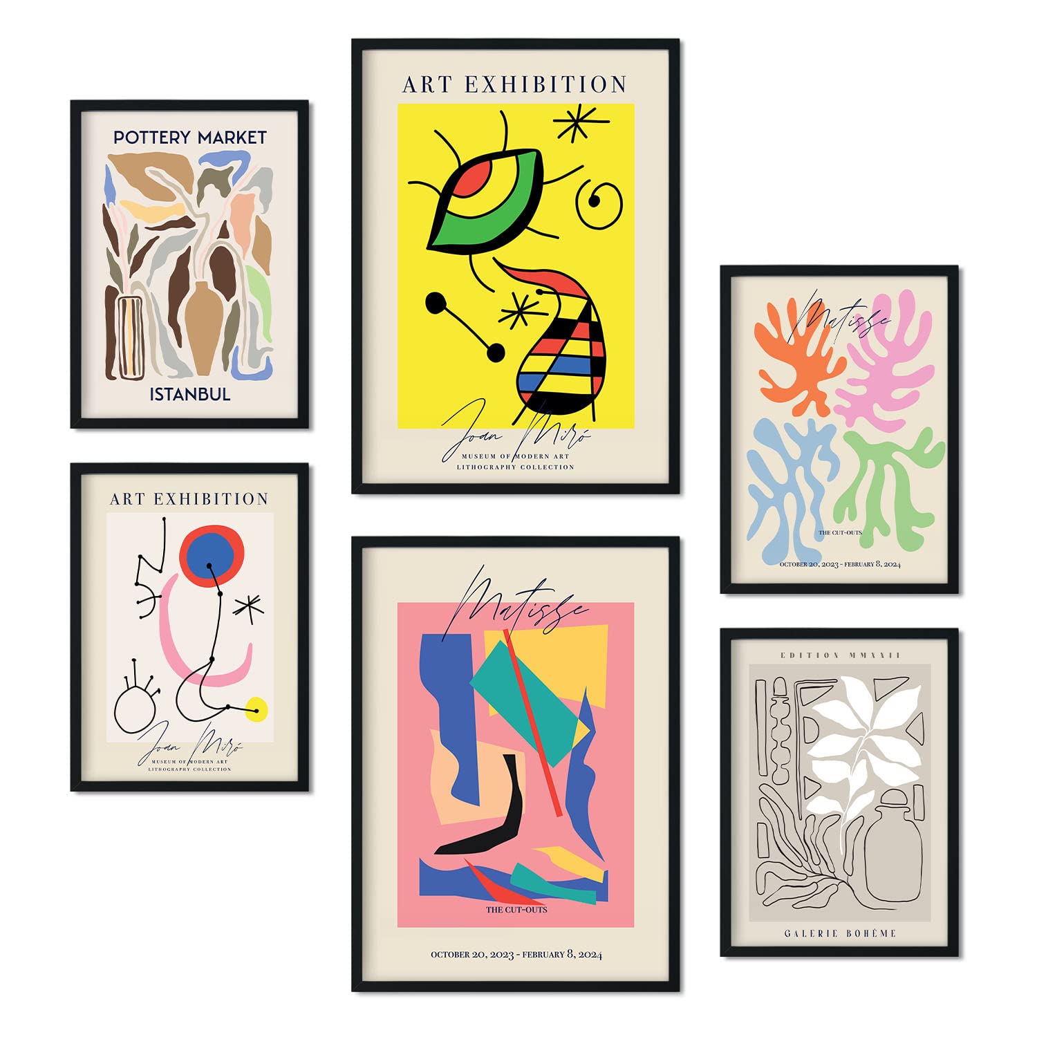Nacnic Set of 6 posters Abstract art. Collection of posters in collage aesthetic for interior decoration. Sizes A3 and A4. Frameless.