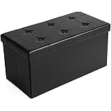 SONGMICS 30" L Faux Leather Folding Storage Ottoman Bench, Storage Chest/Footrest/Coffee Table/Padded Seat, Black ULSF105