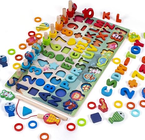 Amazon モンテッソーリ 知育玩具 Xingyao 木製パズル アルファベット 数字 魚釣り ゲーム 学習玩具 積み木 立体パズル 子供用 男の子 女の子 幼児 脳 活性化 感覚教具 指先訓練 算数 英語 学習 勉強 幼児早期教育 入園祝い 誕生日 クリスマス プレゼント 木製パズル