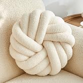 Vdoioe Knot Pillow,Cream White Decorative Pillows 13.7" | Round Throw Pillow,Boucle,PP Cotton Fill,Knotted Design,Simple Modern,Nordic Style,for Couch Sofa Bedroom