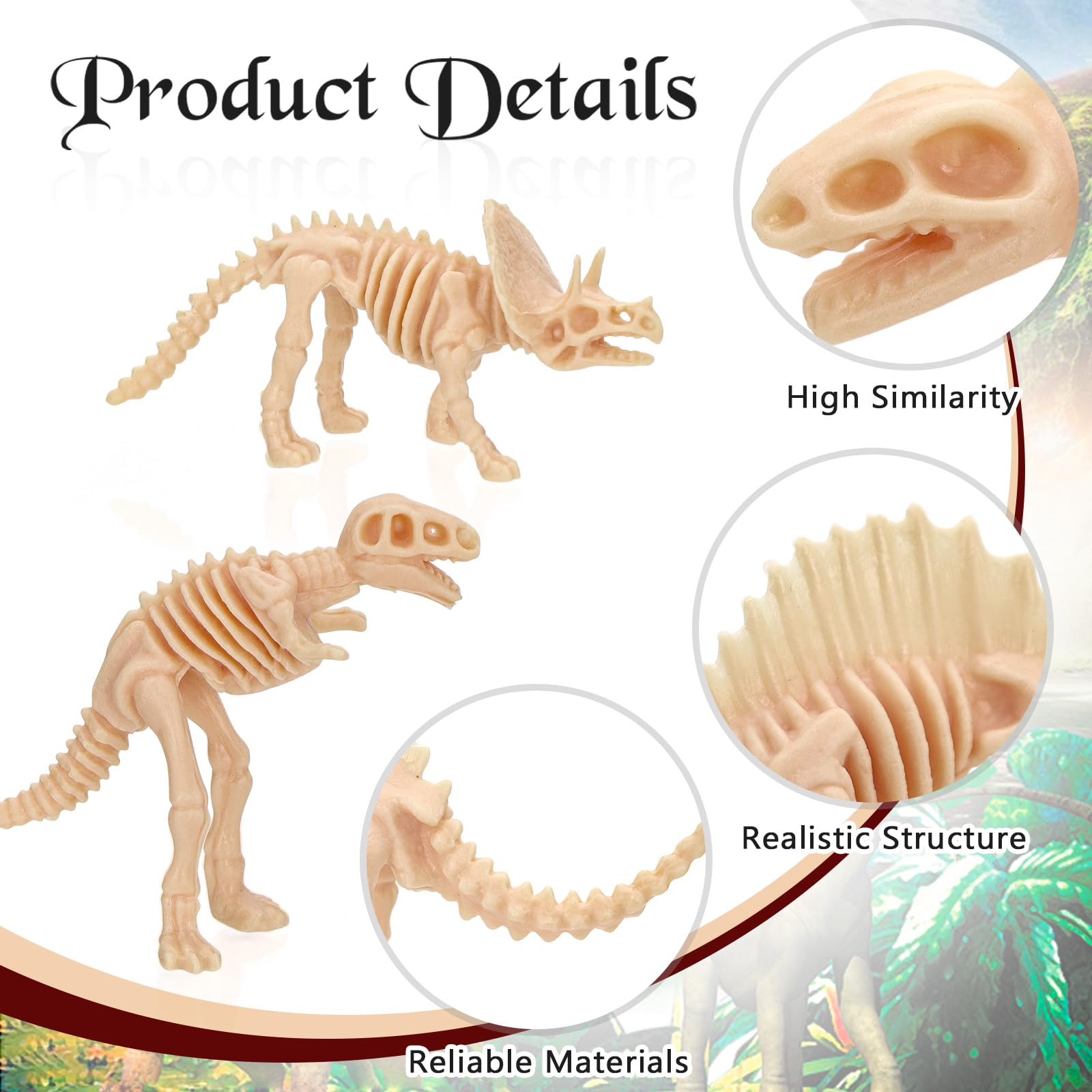 60 PCS Dinosaur Fossil Skeletons, Assorted Dinosaur Skeleton Toys Figures for Science Play Dino Sand Dig Party Favor Decorations