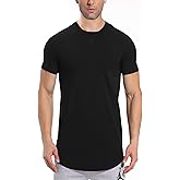 LETAOTAO Mens Hipster Longline T-Shirt Drop Cut Scallop Long Tail Slim Fit Bodybuilding Gym Muscle Workout Tee