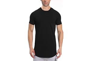 LETAOTAO Mens Longline Gym Muscle Bodybuilding Tshirts Hipster Reflective Line Scallop Crewneck Tees Shirts Tops