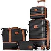 Joyway Carry On Luggage 20 Inch Expandable Suitcase with Spinner Wheel, 4 Piece Hard Shell Luggage Set with TSA Lock(Black brown)