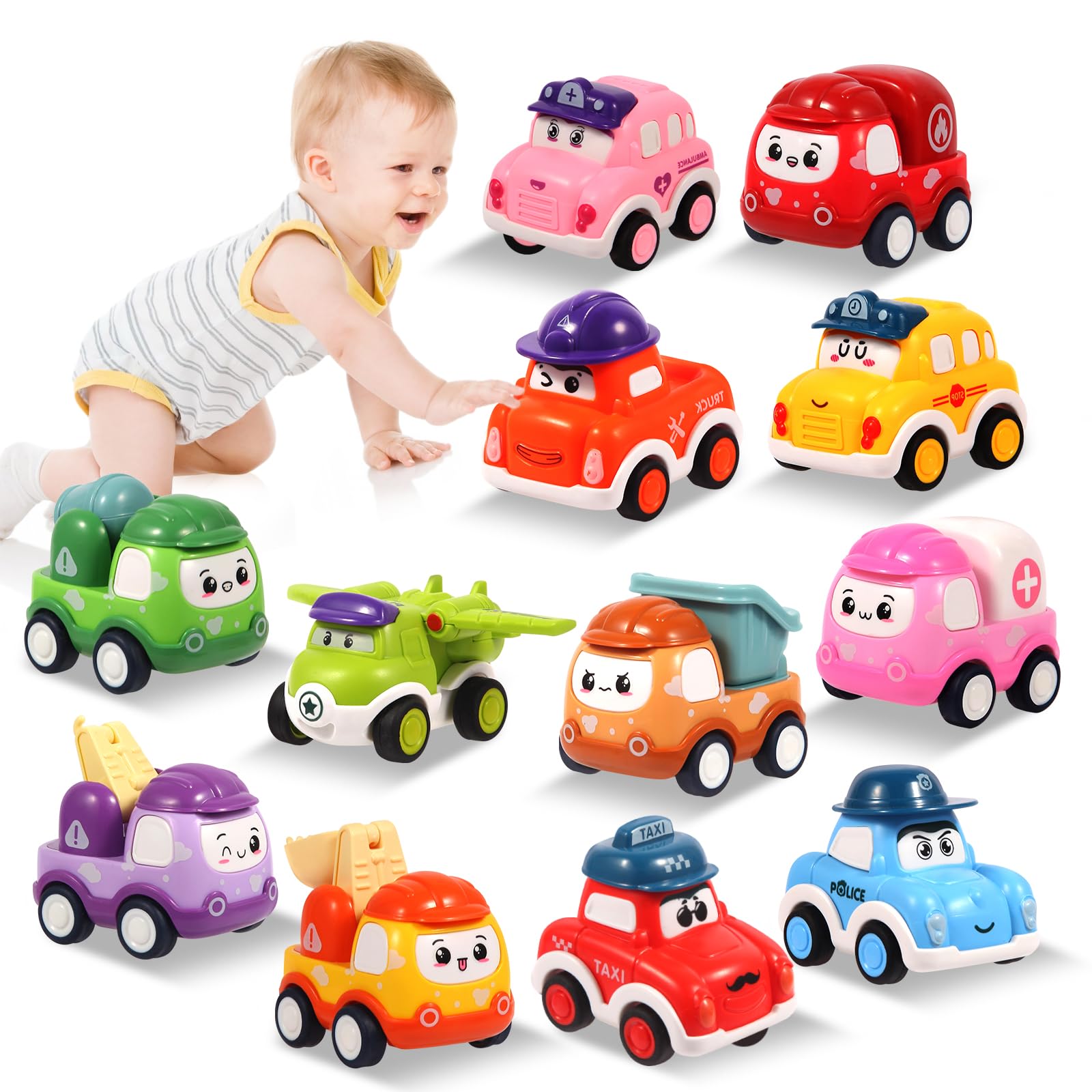 Photo 1 of 12 Pcs Pull Back Cars Set Toys for 1 2 3 Year Toddlers, Baby Car Toys for 6-12-18 Months, Construction Vehicle Racing Car Set, Baby Toys for 1 2 Year Old Boy, 1st Birthday Gift for 1 2 3 Year Old Boys