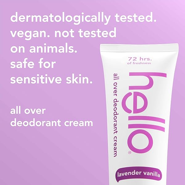 HELLO ALL OVER LAVENDER VANILLA WHOLE BODY DEODORANT CREAM, ALUMINUM FREE DEODORANT CREAM FOR PITS, PRIVATES + MORE, OFFERS 72 HOURS OF FRESHNESS, SAFE FOR SENSITIVE SKIN, VEGAN, 1 PACK, 3 OZ TUBE
