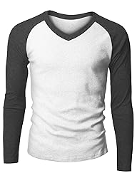 Doublju Mens Raglan V-Neck T-shirts WHITECHARCOAL