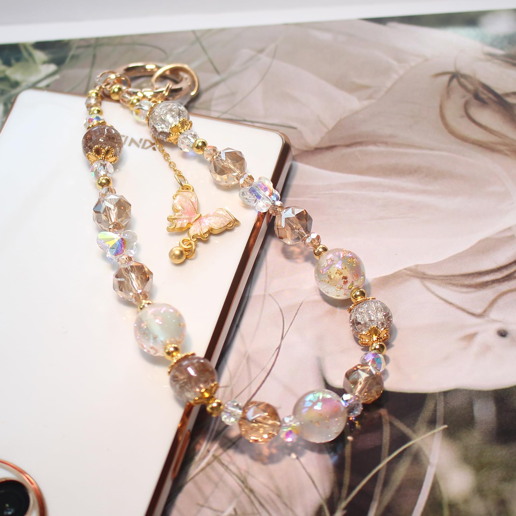 Beaded Phone Wrist Strap,Crystal Keychain Wristlet,Camera Strap Wrist,Cute Phone Chain Wristlet Purse Bag Charms