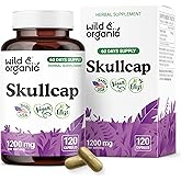 Wild & Organic Skullcap Herb Capsules 1200 mg - Calming Skullcap Supplement - 120 Capsules - Scutellaria Lateriflora Leaf Extract - 2-Month Supply - Vegan, No Fillers, Non-GMO