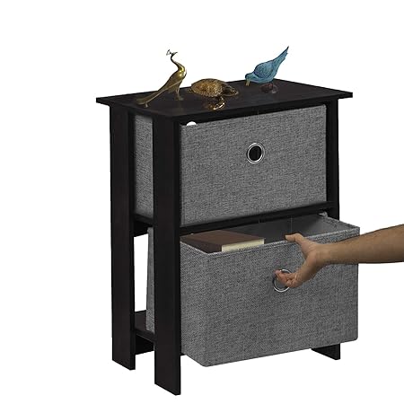 Klaxon Iris Side Table with 2 Fabric Drawer Chest - Black & Grey