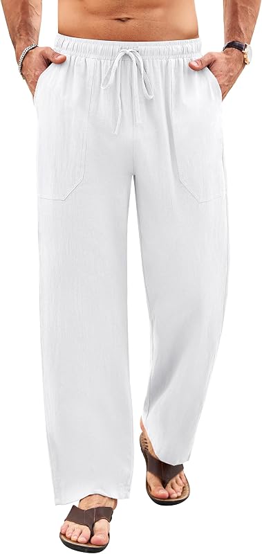 Pantalones de Lino para Hombre Algodón Verano con Bolsillos Cordó