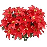 ACRYCS 8 Pcs Christmas Flowers Poinsettia Artificial Christmas Flowers 7 Heads Silk Poinsettia Bushes Artificial Poinsettias Flowers for Xmas Table Centerpieces Vase Fillers Winter Holiday Decor