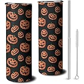 ysnifeiw 20oz Halloween Skinny Tumbler with Lid and Straw, Stainless Steel Insulated Gohst Pumpkin Cup Halloween Skeleton Coofee Mug Gifts for Women Men