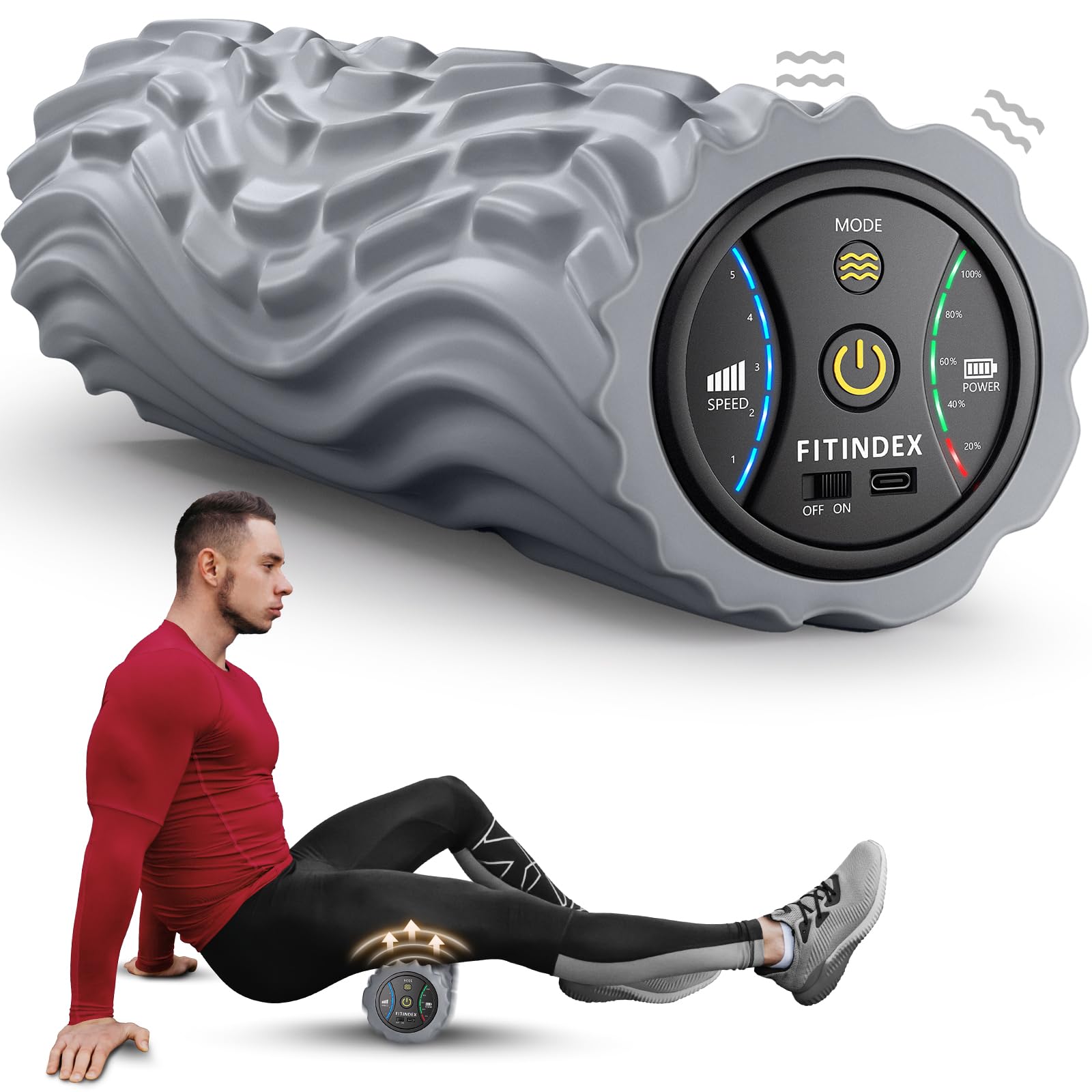 Photo 1 of FITINDEX Foam Roller for Back Pain, 5-Speed Vibrating Foam Roller Muscle Massage, FSA HSA Eligible, Exercise, Muscles Deep Tissue, Physical Therapy, Pilates, Yoga, Neck, Leg, Rechargeable, Gray