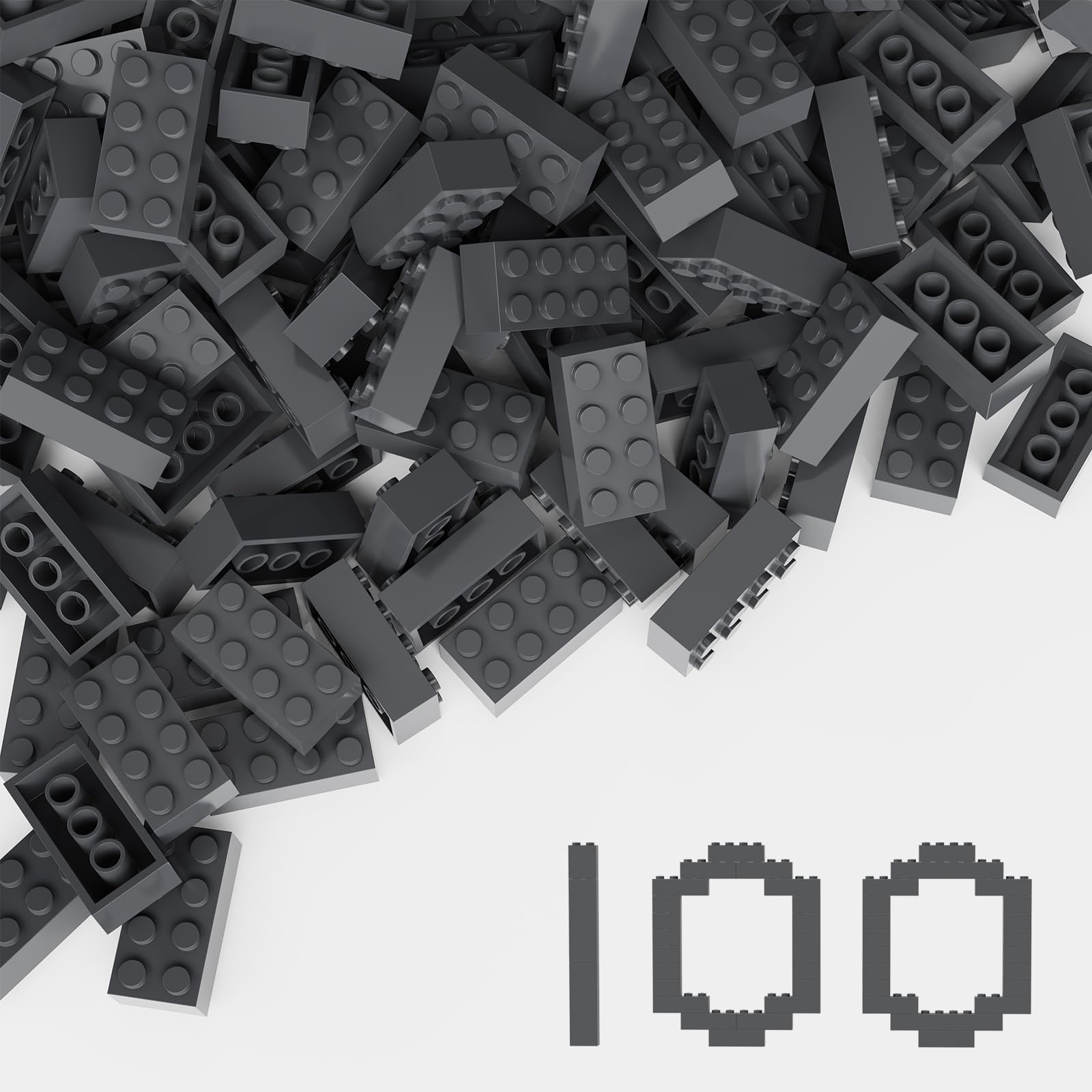 Photo 1 of WEBRICK Classic Building Bricks 100 Pieces 2x4 Gray deep, Classic Brick Block Parts and Pieces 3001, Compatible with Age 6+ Creative Building Block Toys for Kids