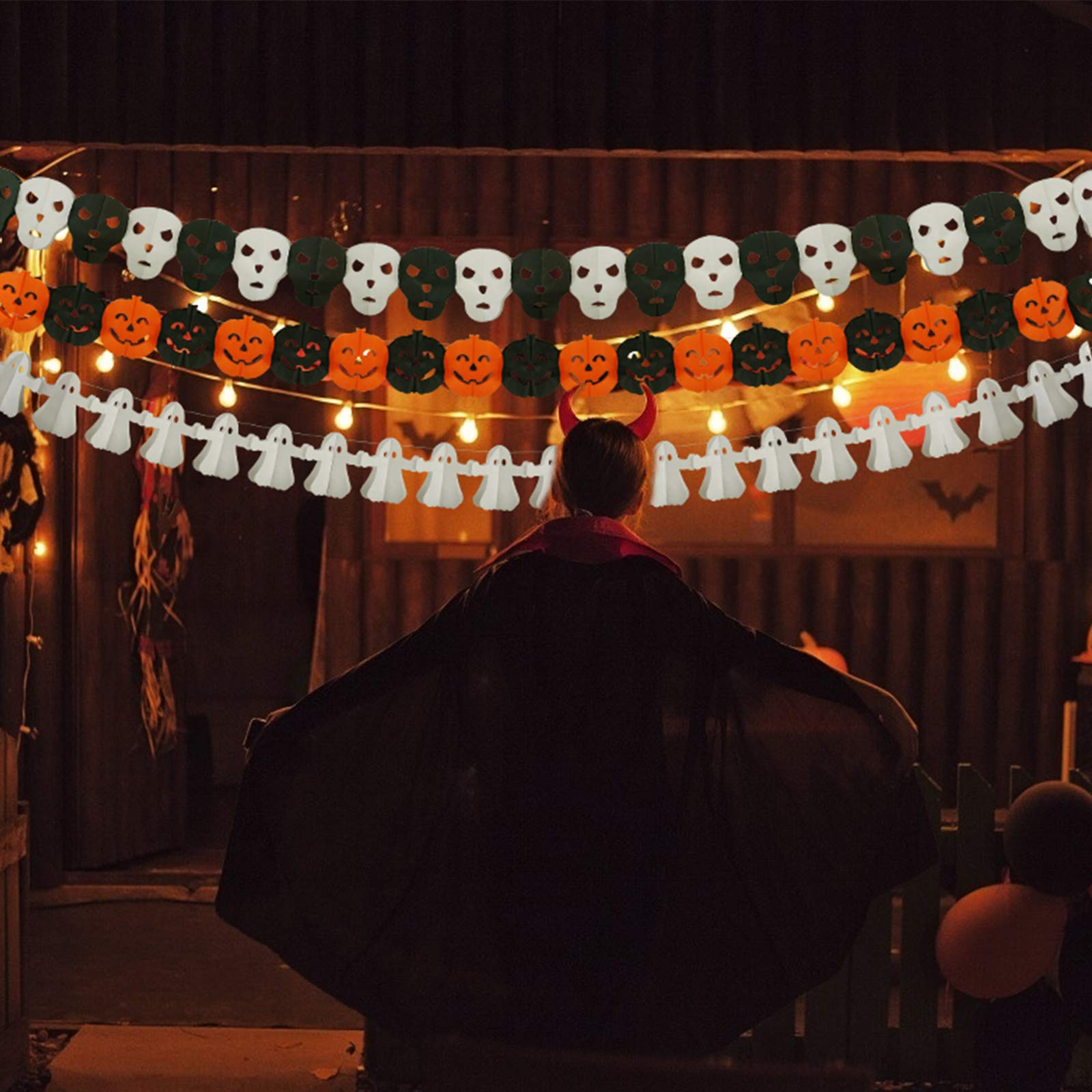 KATOOM 5STK Halloween Banner Halloweendeko Girlande Kürbis Geist Spinne Bat Skull Grusel deko für Karneval Halloween Allerheiligen Geburtstage