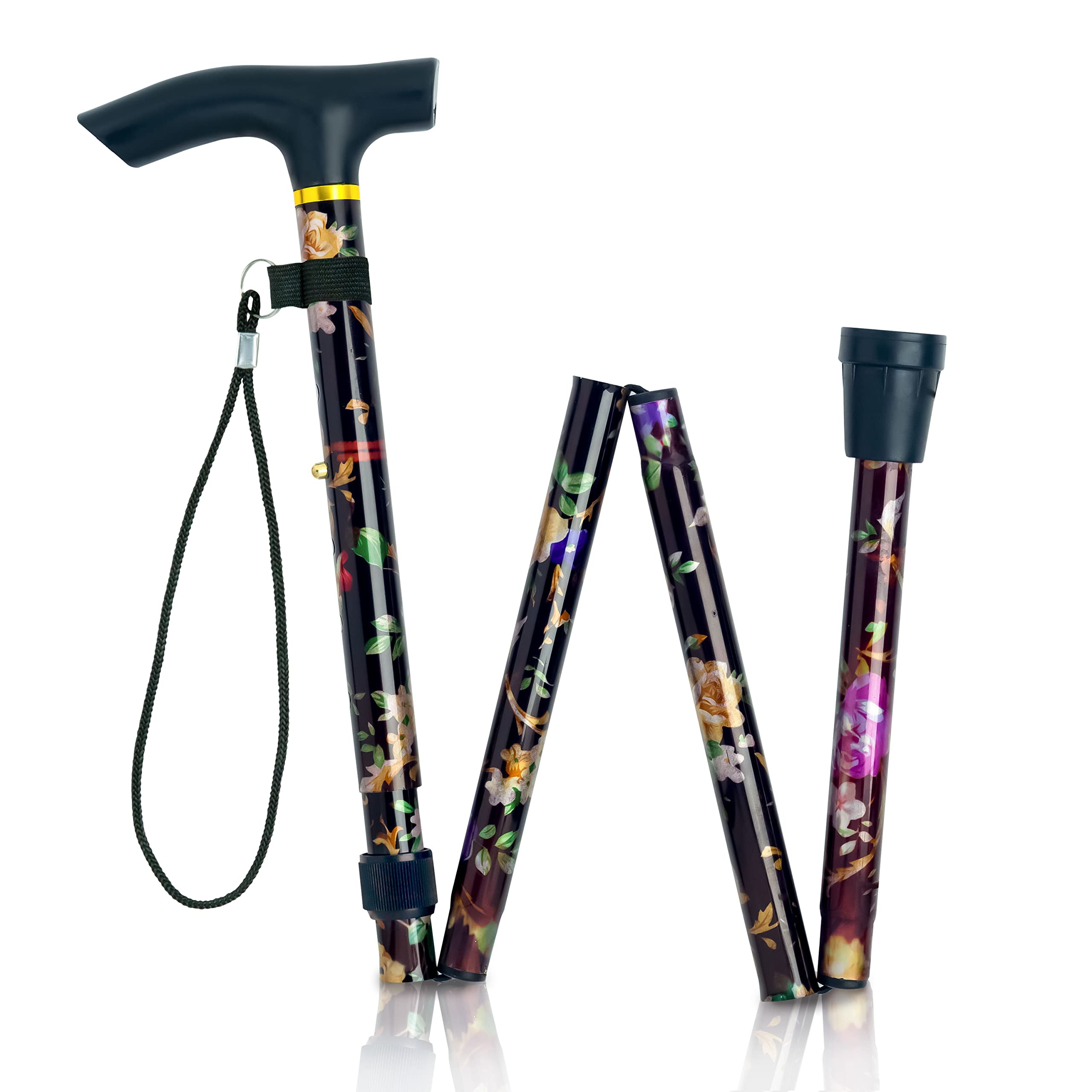 Amazing Health Pretty Flower Height Adjustable Folding Walking Sticks (Black) - Walking Cane for Men and Women