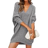 Saodimallsu Womens Oversized Mini Sweater Dress Casual V Neck Long Sleeve Soft Knit Fall Trendy Tunic Pullover Tops