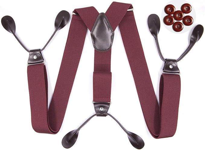 Amazon サスペンダー メンズ レディース 男女兼用 革つなぎ 35ミリ 幅広タイプ 6ボタン Y型 で調節できます 弾力性があり 赤 サスペンダー 通販