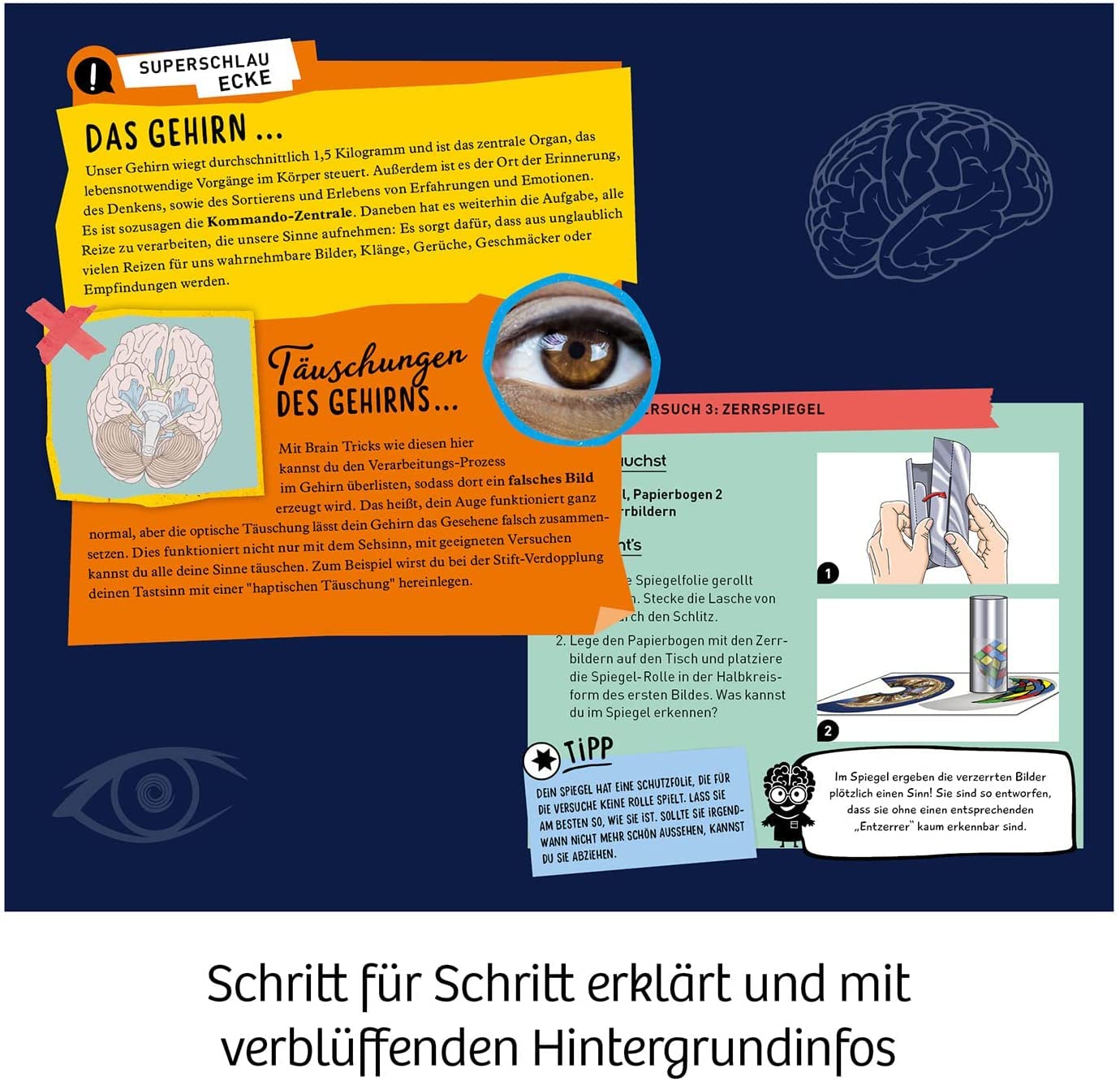 KOSMOS 654252 Fun Science - Brain Tricks, Verblüffende Experimente mit optischen Täuschungen und Illusionen, u. a. mit 3D-Brille, Sphericon, Schiefer Raum, Experimentier-Set für Kinder ab 8-12 Jahre 5