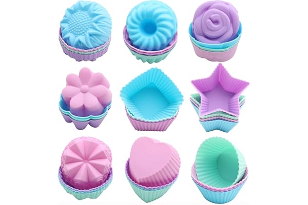 To encounter Silicone Cupcake Liners, Reusable Silicone Baking Cups, Non Stick Muffin Liners, 9 Shapes Pack of 36