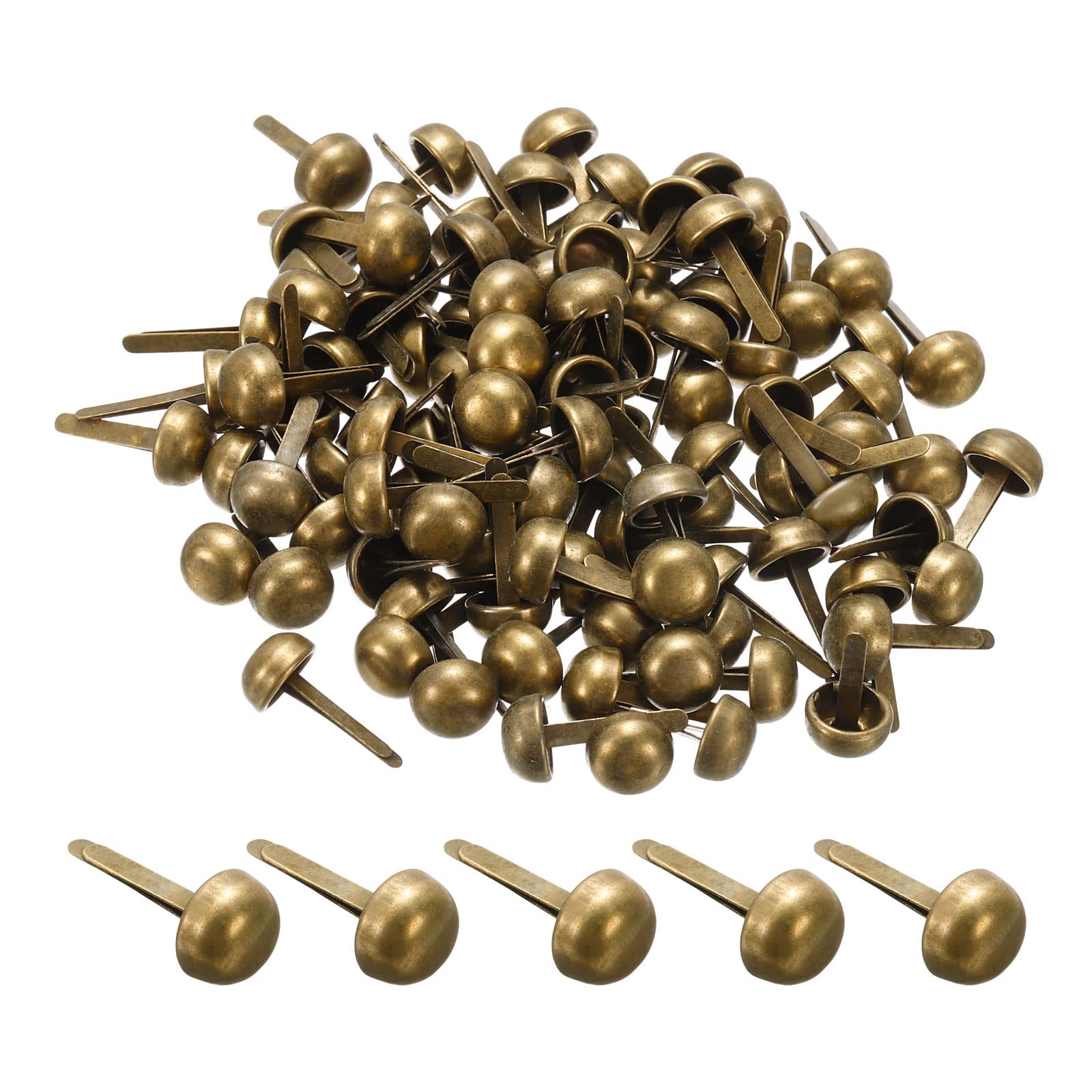 PATIKIL 8x16mm Mini Brads Paper Fasteners, 100 Pack Round Brads Fastener for Art Crafting Decorative Scrapbooking Cards DIY, Bronze Tone