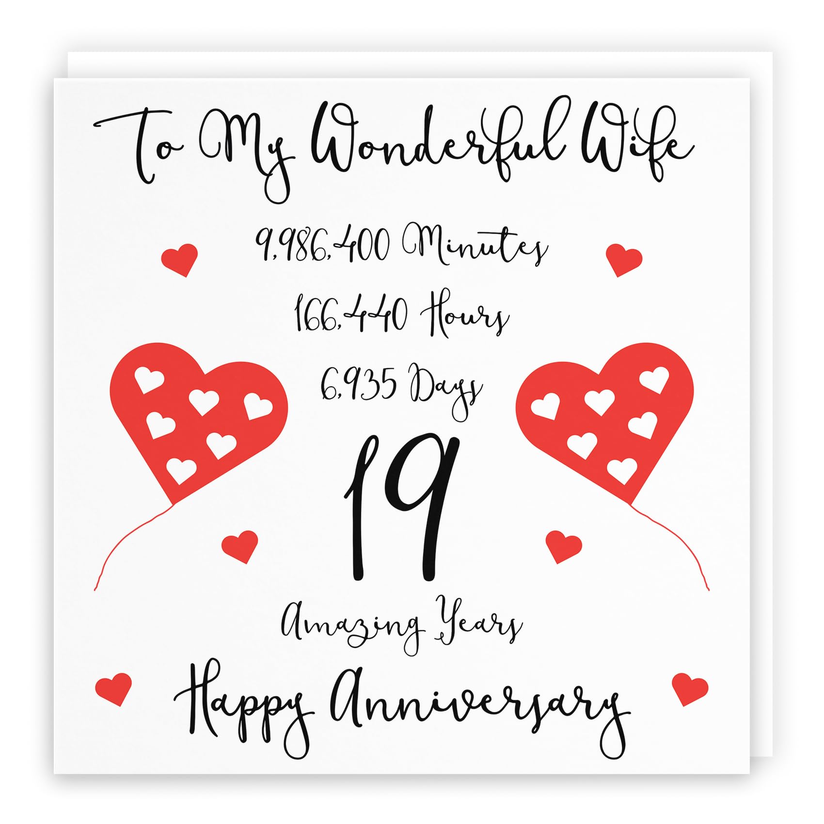Hunts England - Romantic Wife 19th Wedding Anniversary Card - To My Wonderful Wife - 19 Amazing Years - Timeless Collection - Fun Cute Card — image 1